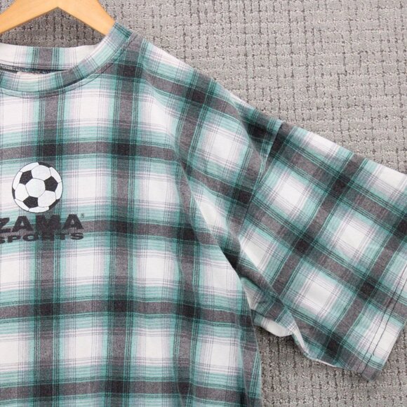 Vintage ZAMA Shirt Mens XL Gray Plaid Short Sleeve ZAMA Sports Soccer USA 90s - Picture 2 of 9